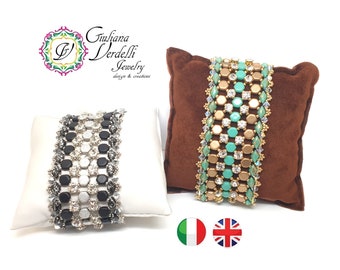 Tutorial to create the Aladdin bracelet, double version, with Honeycomb, Gem Duo, Chaton, Cymbal elements, Rocaille. Beadweaving.