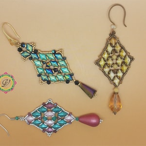 Minerva Earrings  TUTORIAL with DiamonDuo, OBeads, Bicone and Seed Beads