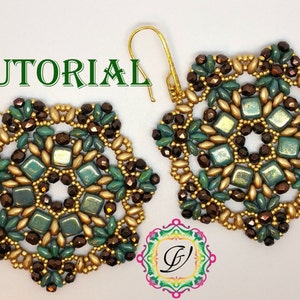 Earrings Clio TUTORIAL with Tile Beads, Superduo, Seed Beads, Fire Polished Beads