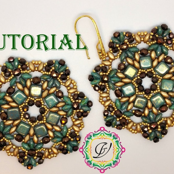 Earrings Clio TUTORIAL with Tile Beads, Superduo, Seed Beads, Fire Polished Beads