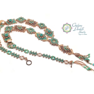 Miramar Set TUTORIAL (bracelet, necklace and earrings) with Super Duo Beads, Rivoli, Metalcymbalelements, Bicones, Seed Beads. Beadweaving.