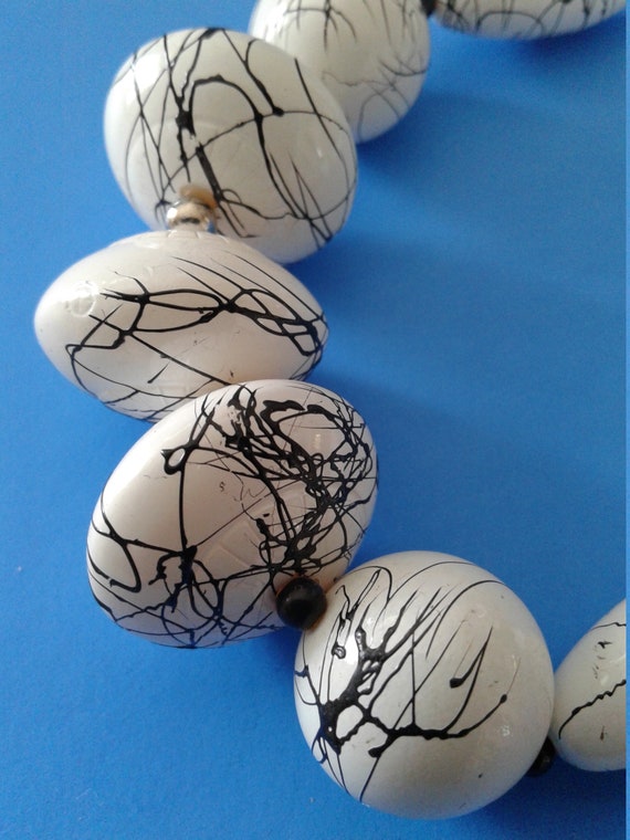 Retro vintage Black and white hand painted beaded