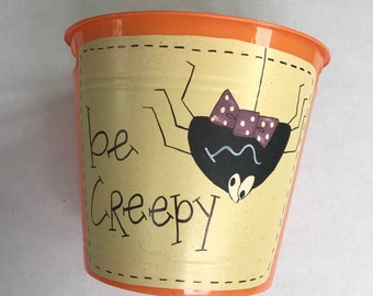 Halloween Bucket, Halloween Basket, Halloween Trash Can, Halloween Decor, Candy Bucket, Candy Basket, Halloween Spider, Be Creepy, Halloween