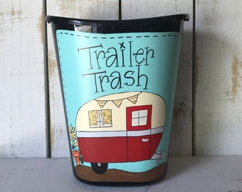 Trailer Trash Can, Small Trailer Trash Can, Camper Decor, Trailer Decor, Glamper Decor, Vintage Camper, Funny Trash Can, Camping Decor