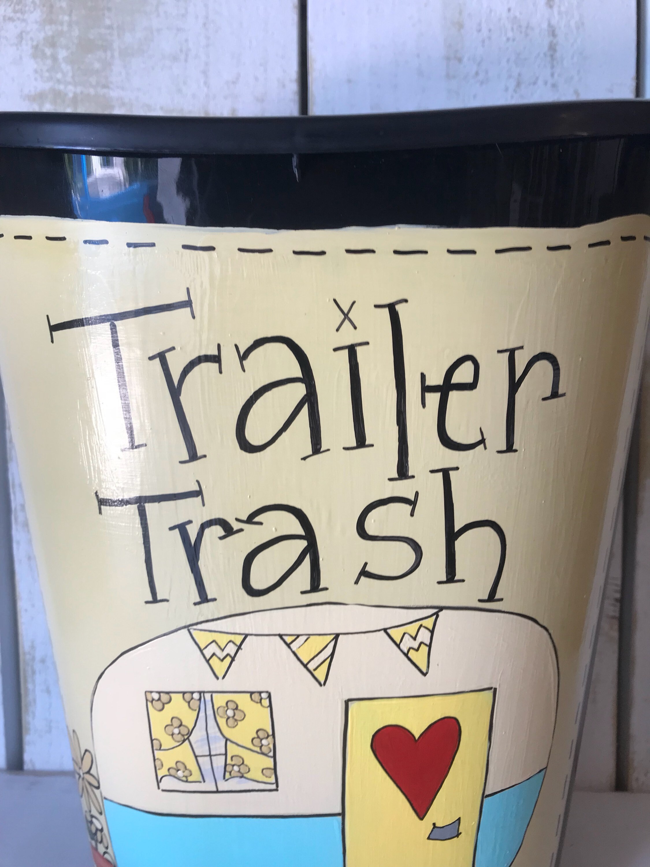 Trailer Trash Can Hand Painted Trailer Trash Can Camper Etsy