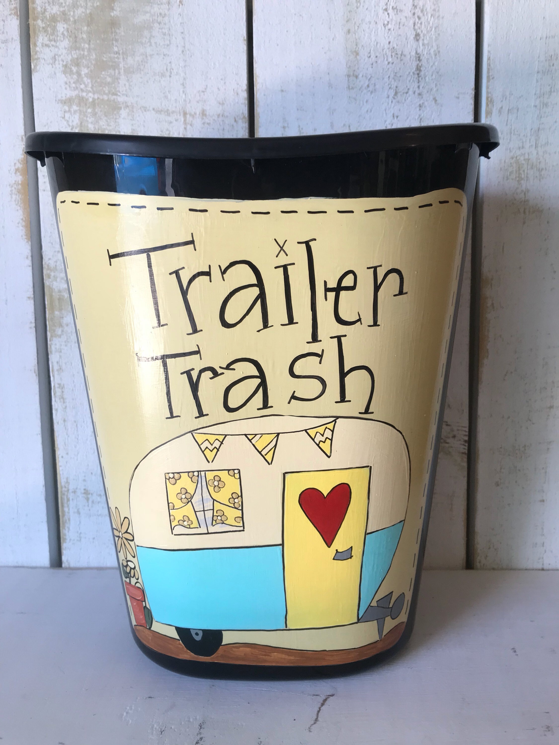 Trailer Trash Can Hand Painted Trailer Trash Can Camper Etsy