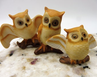 Vintage Miniature Owl Figurines, Vintage Owl Figurines, Tiny Owl Family Set