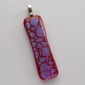 Silver Blue Dichroic Glass on Red Pendant