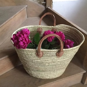Große Französische Markt Einkaufskorbtasche Kurze Ledergriffe 2 Größen | Strandtasche |
