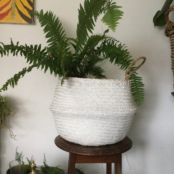 XXL White Seagrass Planter Basket | White  Woven Seagrass Straw Wicker Storage Basket | White Planter | Scandi Interior | boho wicker basket