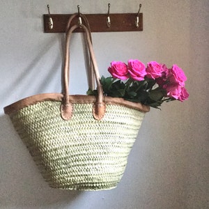 Large French Market Shopping Basket Bag Leather trim with Long Leather Handles|Birthday Gift  | Beach Bag  | Holiday bag | Summer Bag