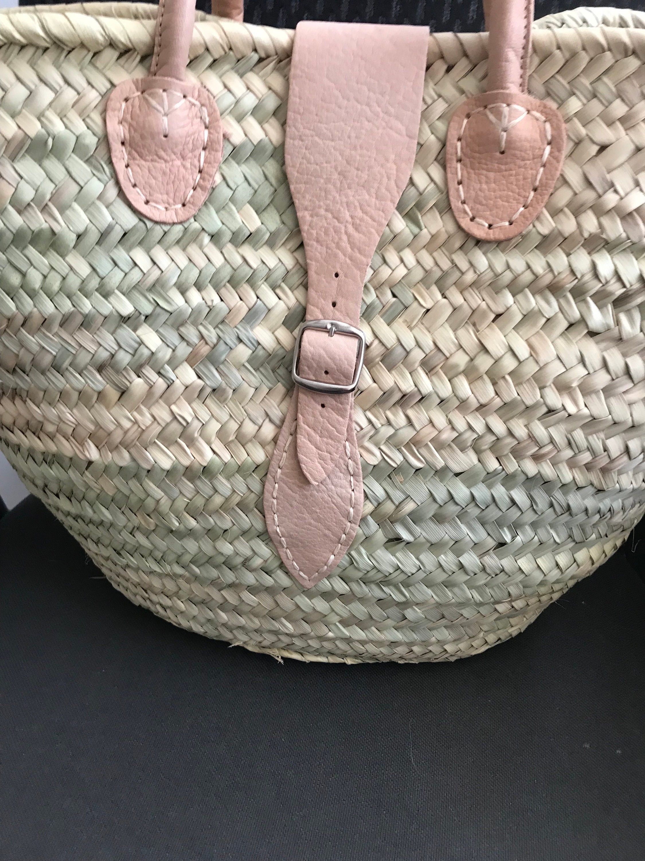 French Market Basket Bag With Long Leather Handles Beach Bag - Etsy UK