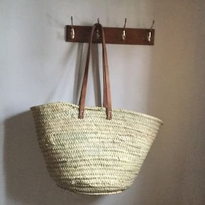 Französische Marktkorbtasche mit langen Ledergriffen | Strandtasche | Einkaufstasche