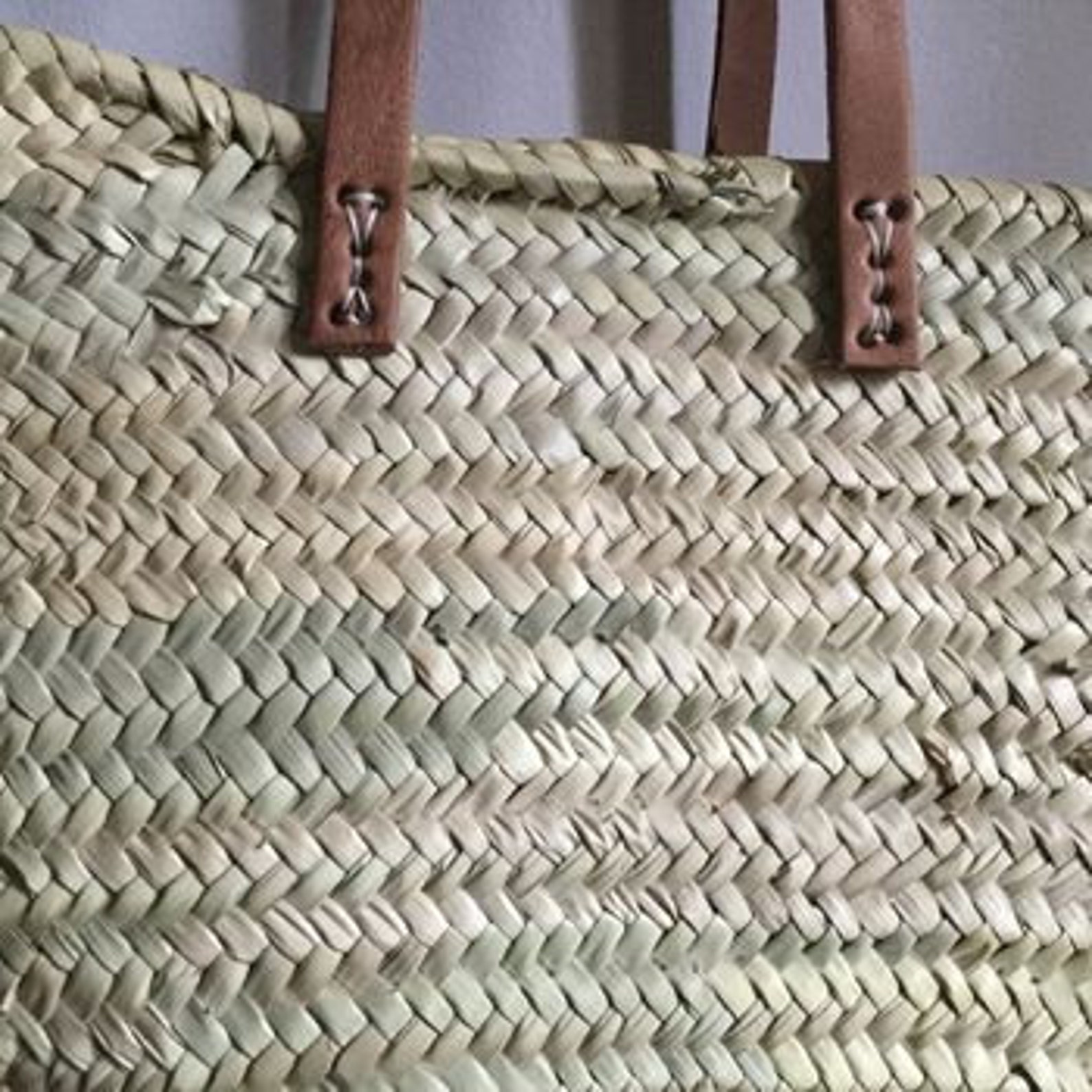 French Market Basket Bag With Long Leather Handles Beach Bag Etsy UK