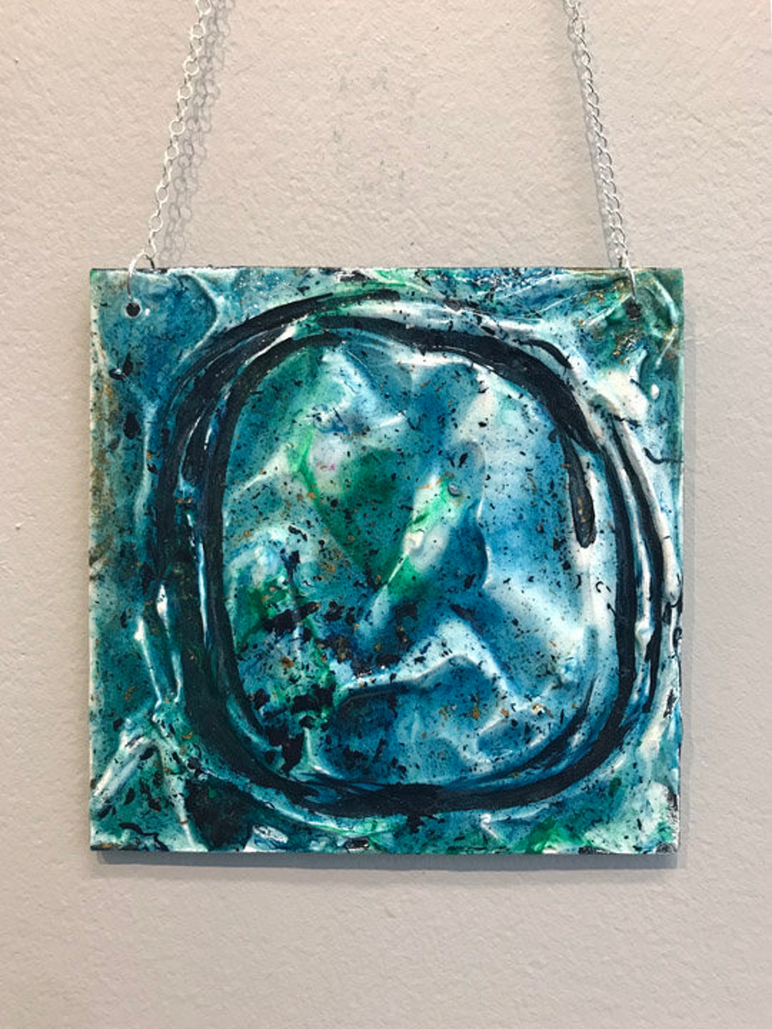 Abstract Plaster Painting on Panel with SilverPlated Chain in Etsy