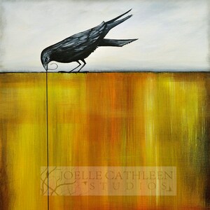 Canvas Art of Crow with Key. &quot;The Crow Knows&quot;.