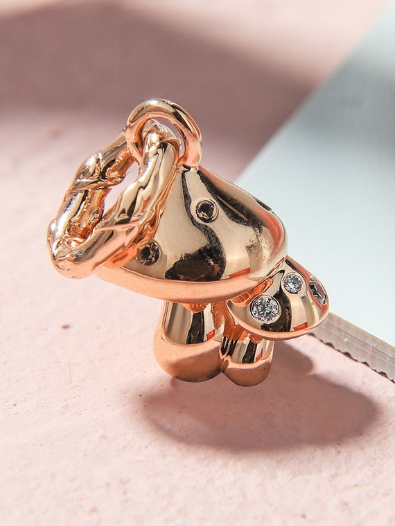 2019 Autumn 925 Sterling Silver Bead Sparkling Mushrooms Dangle Charm 
