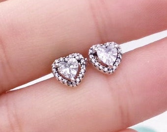 JS Love Brilliance Pave Hearts and Crystal Heart Stud Earrings For Women Student Ladies White 