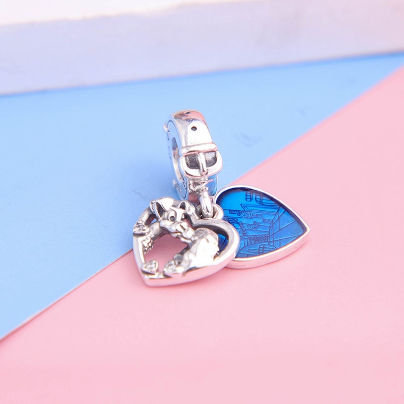 2020 Valentine Release Disn ey Lady and the Tramp Heart Dangle Charm with Enamel /& Cubic zirconia Pendant Charm Fits DIY Bracelets Necklaces