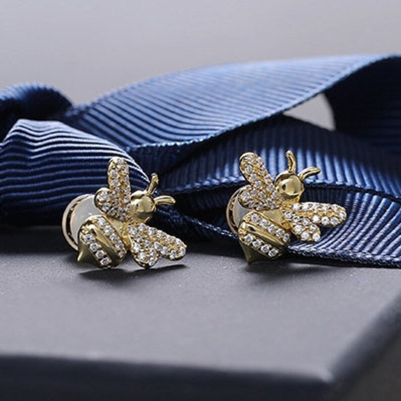 S925 Sterling Silver Yellow Silver Bumble Bee Stud Earrings From Monaco Fine Jewelry