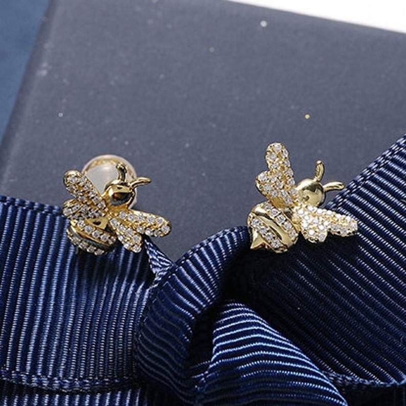 S925 Sterling Silver Yellow Silver Bumble Bee Stud Earrings From Monaco Fine Jewelry