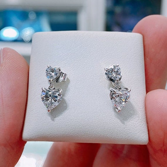 567D 925 Sterling Silver Crystal Rhinestone Heart Ear Stud Earrings Jewelry Gift 