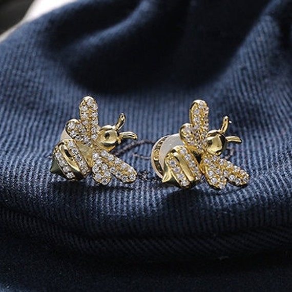 S925 Sterling Silver Yellow Silver Bumble Bee Stud Earrings From Monaco Fine Jewelry