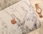 Marble MacBook Hard Case with Glitter Vinyl Logo | White Marble | Air 11 13 | Pro 13 15 | Retina | Touchbar