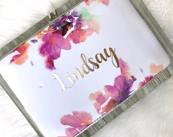 Script Name Floral Laptop Sleeve | Monogram | Personalized | 11" 12" 13" 14" 15"