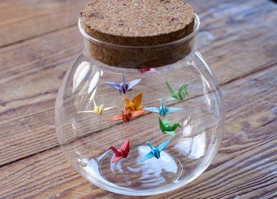 Oiseaux Dorigami Dans Une Bouteille Grue Dorigami De Jar Dans La Bouteille En Verre Cadeau Pour Elle Faveur De Mariage Oiseau Dorigami