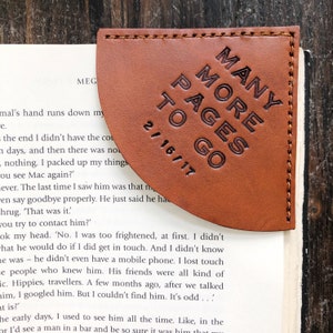 Personalized Tan Leather Corner Bookmark Teacher Gift Retirement Leather Anniversary Father's Day Mother's Day 3rd Anniversary image 1