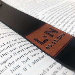Personalized Initials and Date Leather Bookmark Teacher Gift 3rd Anniversary Leather Father's Day Mother's Day Bookworm Gift image 1