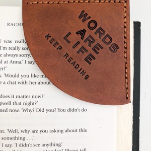 Personalized Tan Leather Corner Bookmark Teacher Gift Retirement Leather Anniversary Father's Day Mother's Day 3rd Anniversary image 2