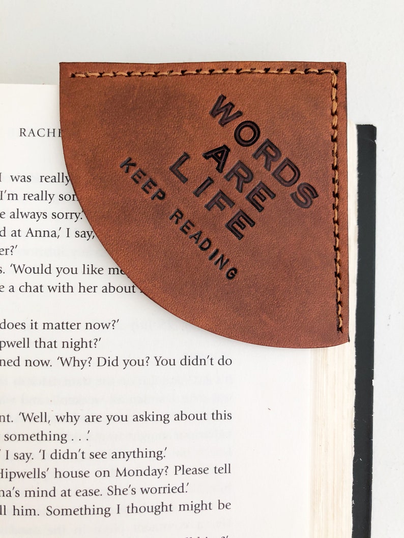 Personalized Tan Leather Corner Bookmark Teacher Gift Retirement Leather Anniversary Father's Day Mother's Day 3rd Anniversary image 2