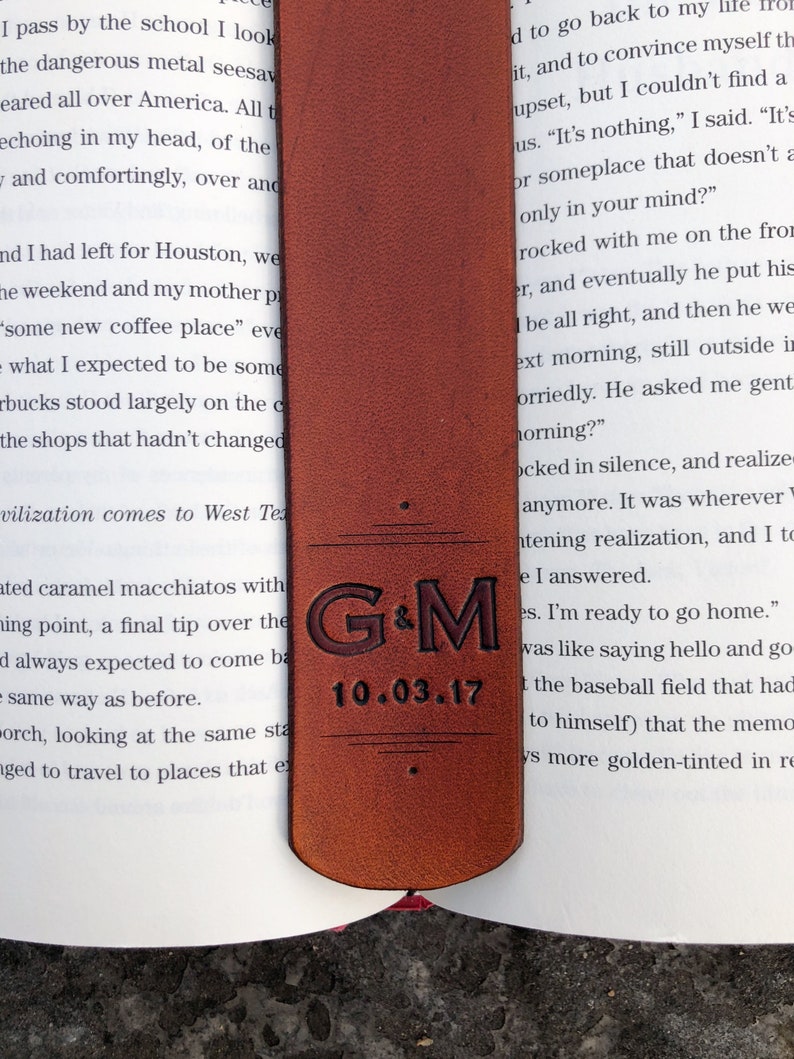 Personalized Initials and Date Leather Bookmark Teacher Gift 3rd Anniversary Leather Father's Day Mother's Day Bookworm Gift image 6