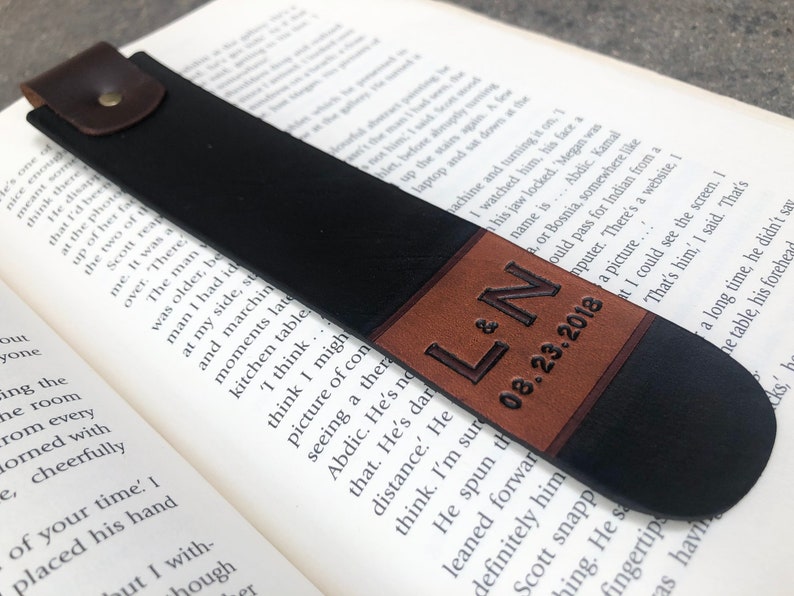 Personalized Initials and Date Leather Bookmark Teacher Gift 3rd Anniversary Leather Father's Day Mother's Day Bookworm Gift image 4