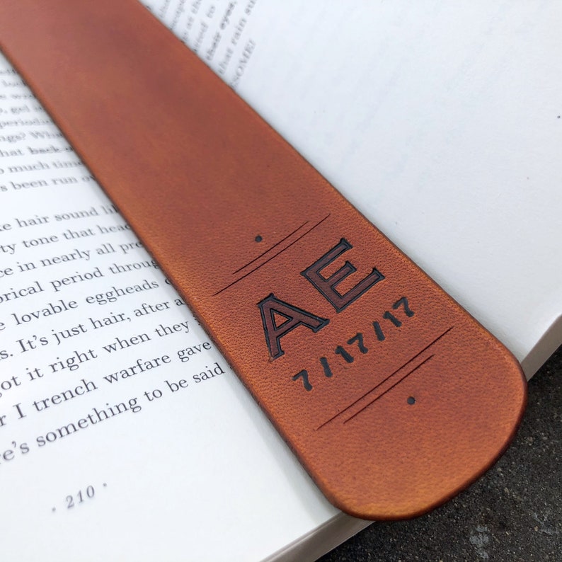 Personalized Initials and Date Leather Bookmark Teacher Gift 3rd Anniversary Leather Father's Day Mother's Day Bookworm Gift image 3