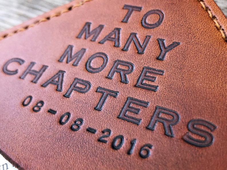 Personalized Tan Leather Corner Bookmark Teacher Gift Retirement Leather Anniversary Father's Day Mother's Day 3rd Anniversary image 8