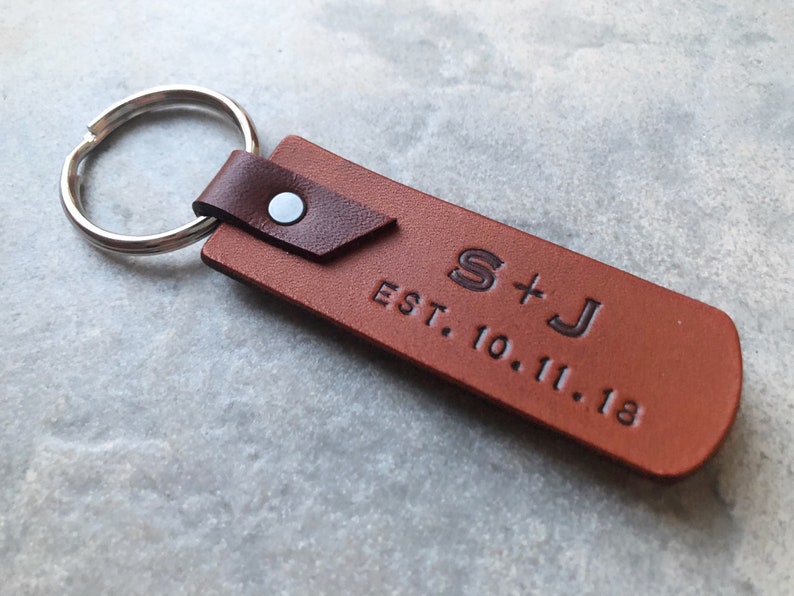 Leather Key Tag Personalized Keyring Leather Anniversary Etsy
