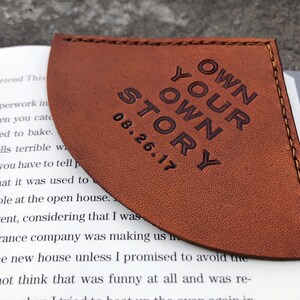 Personalized Tan Leather Corner Bookmark Custom Message Lettering Leather Anniversary For Him or Her Valentine's Day Romantic Gift image 5