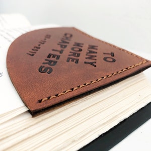 Personalized Tan Leather Corner Bookmark Teacher Gift Retirement Leather Anniversary Father's Day Mother's Day 3rd Anniversary image 7