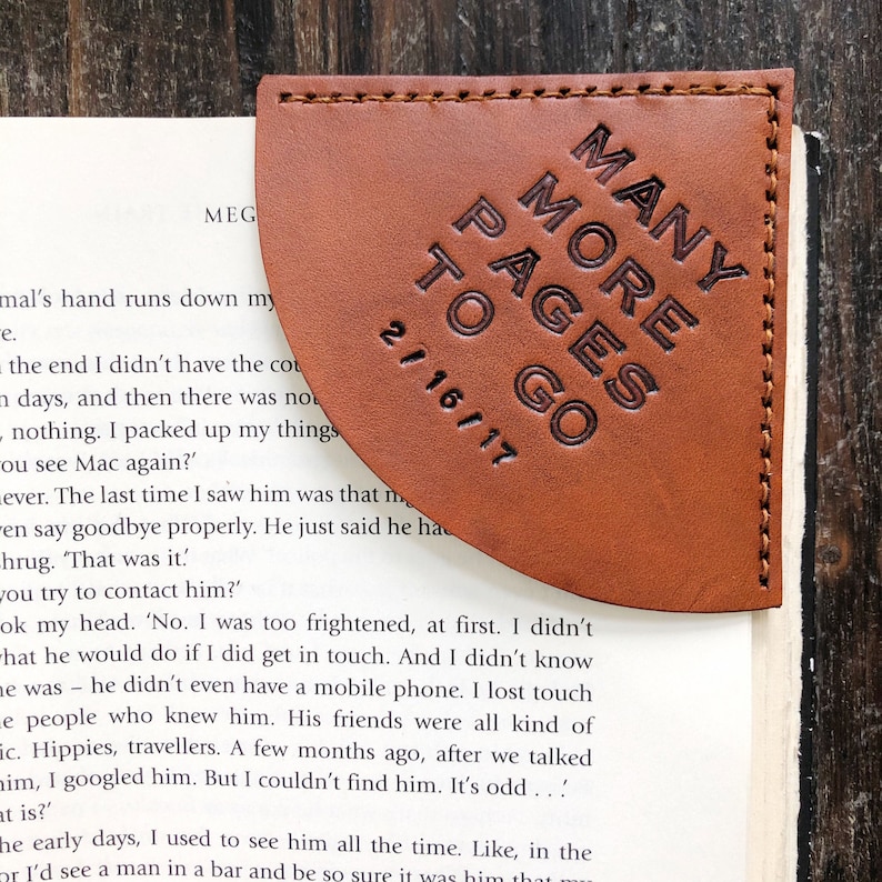 Personalized Tan Leather Corner Bookmark Teacher Gift Retirement Leather Anniversary Father's Day Mother's Day 3rd Anniversary image 1
