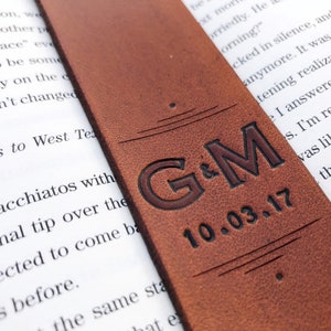 Personalized Initials and Date Leather Bookmark Teacher Gift 3rd Anniversary Leather Father's Day Mother's Day Bookworm Gift image 2