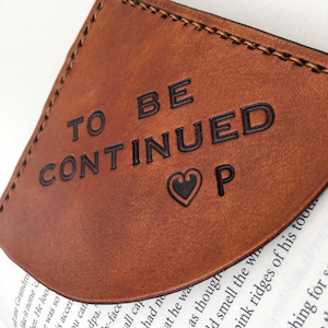 Personalized Tan Leather Corner Bookmark Custom Message Lettering Leather Anniversary For Him or Her Valentine's Day Romantic Gift image 2