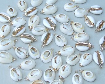 4 Gold Plated Cowrie Shell Pendants, Shell Charm, Cowrie Shell Necklace, Seashell Necklace, Beach Necklace, Seashell jewelry, 18-22mm, 4-19