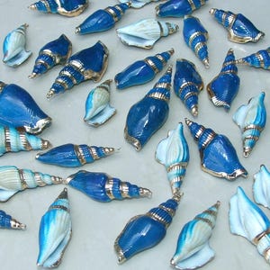 Blue Spiral Sea Shell Pendant, Gold Edge, Spiral Shell Bead, Seashell Pendant, Cone Shell, Conch Shell, Beach Ocean Jewelry, 05B