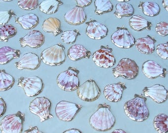 Natural Scallop Shell Pendant, Gold Edge Loop, Natural Seashell, Deep Sea, Shell Necklace, Beach Jewelry, Ocean Seashell, 32-42mm, 75-01