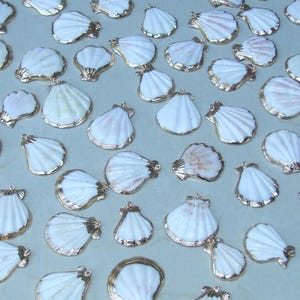 Natural Scallop Shell Pendant, Gold Edge Loop, Natural Seashell, Deep Sea Shell, Shell Necklace, Beach Jewelry, Ocean Seashell, 32-42mm W04