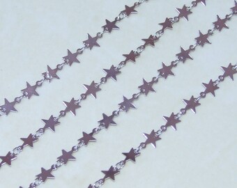 Silver Star Shaped Chain, Necklace Chain, Bulk Chain, Jewelry Making, Body Chain, Belly Chain, By the Foot, 6.5mm x .3mm