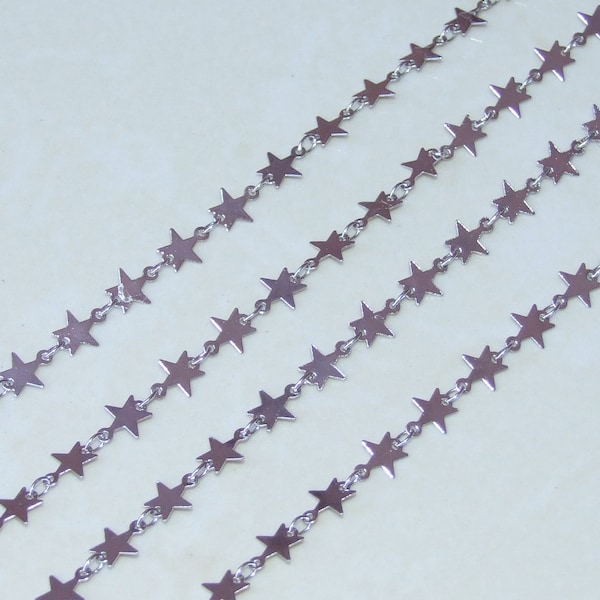 Silver Star Shaped Chain, Necklace Chain, Bulk Chain, Jewelry Making, Body Chain, Belly Chain, By the Foot, 6.5mm x .3mm